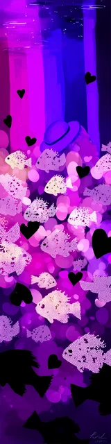 Free purple bookmark featuring a fish school in purple